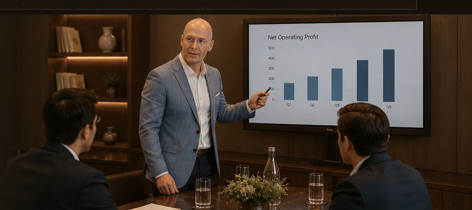 Commercial advisor presenting Net Operating Profit to hotel ownership